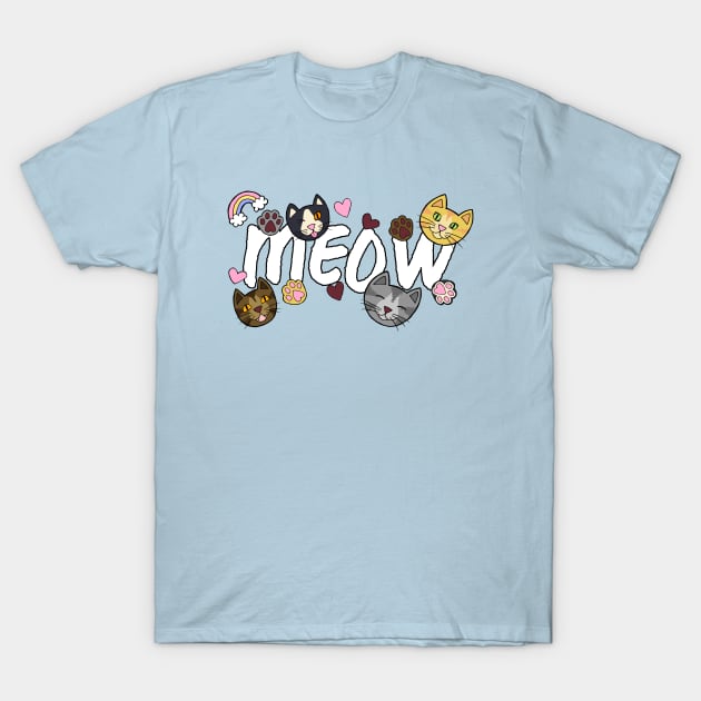 MEOW! Heavenly Cute Doodle Cats, Hearts, and Paws T-Shirt by FatCatSwagger